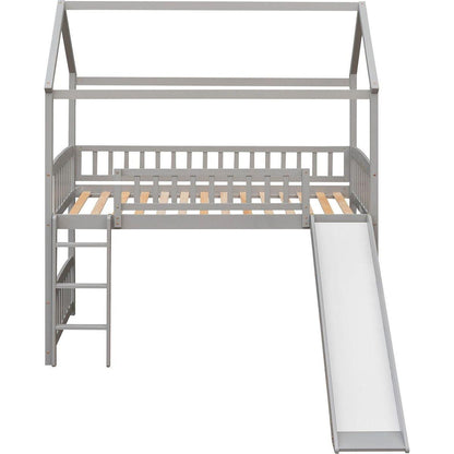 Twin Loft Bed with Slide, House Bed with Slide,White