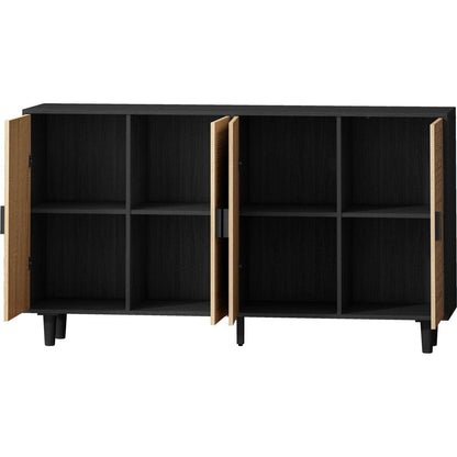 62.20"Elegant and Functional 4-Door Rattan Decorative Storage Cabinet,for Bedroom,Living Room,Office,Easy Assembly,Black