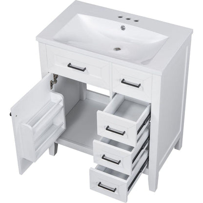 30" Bathroom Vanity with Sink Combo, White Bathroom Cabinet with Drawers, Solid Frame and MDF Board