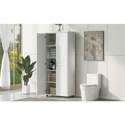 Storage Cabinet with Two Doors for Bathroom, Office, Adjustable Shelf, MDF Board, White