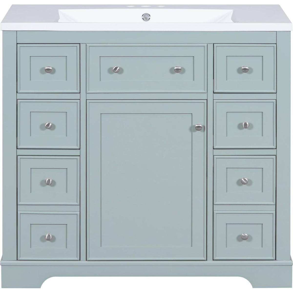 36" Bathroom Vanity with Sink Combo, One Cabinet and Six Drawers, Solid Wood and MDF Board, Green