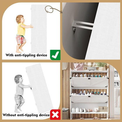 Shoe Cabinet with 2 Flip Drawers,Shoe Storage Cabinet for Entryway,Freestanding Shoe Cabinet Organizer with Open Storage,Narrow Farmhouse Shoe Rack with Metal Corner Decoration Legs,White