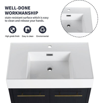 30 Inch Wall-Mounted Bathroom Vanity with Sink, Thick Edged Resin Basin, KD-Package