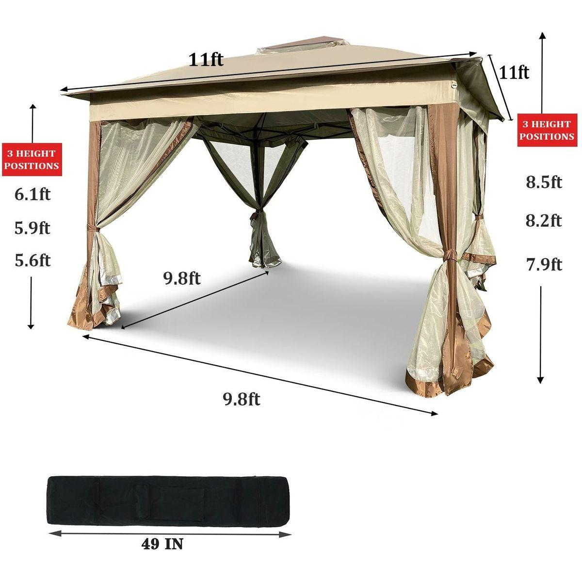 Outdoor 11x 11Ft Pop Up Gazebo Canopy With Removable Zipper Netting,2-Tier Soft Top Event Tent,Suitable For Patio Backyard Garden Camping Area,Coffee