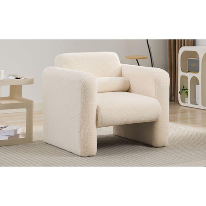 Modern Accent Chair Lambskin Sherpa Fabric Upholstered Comfy Reading Arm Chair Soft Padded Armchair with Back and Pillow for Living Room Bedroom Reception Waiting Room Office, Cream