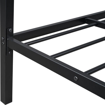 Twin Size Metal Platform Bed with two drawers,House-Shaped Headboard Design, Black