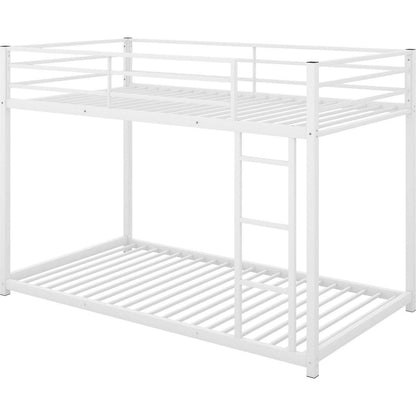 Twin over Twin Metal Bunk Bed, Low Bunk Bed with Ladder,White