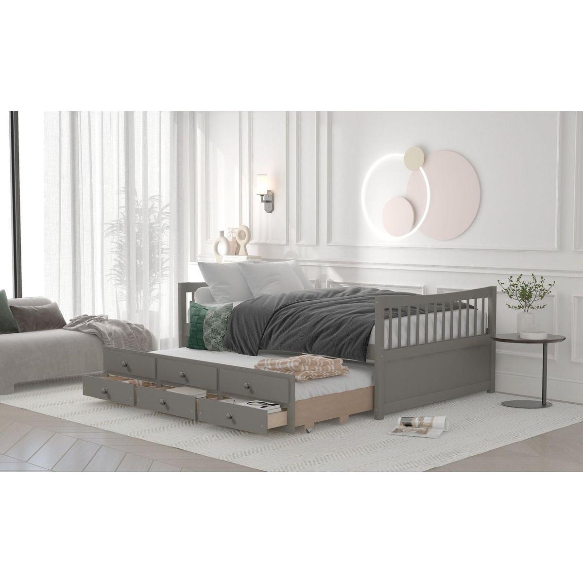 Full size Daybed with Twin size Trundle and Drawers, Full Size, Gray