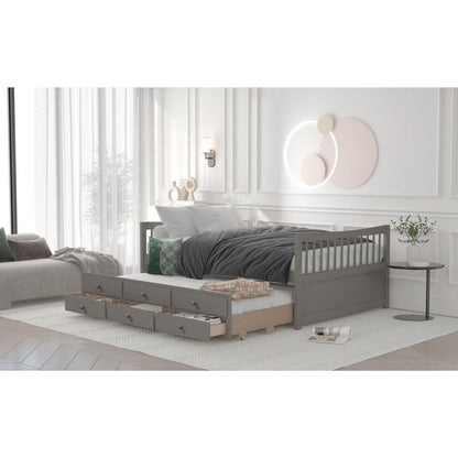 Full size Daybed with Twin size Trundle and Drawers, Full Size, Gray