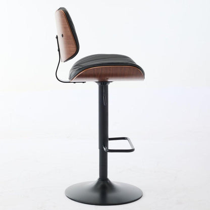 Walnut Bentwood Bar Stools Mid Century Modern Adjustable Counter Height Black Leather Upholstered 360Swivel Bar Chairs for Kitchen Island/Dining Room/Cafe, 1 chair/1carton,Black