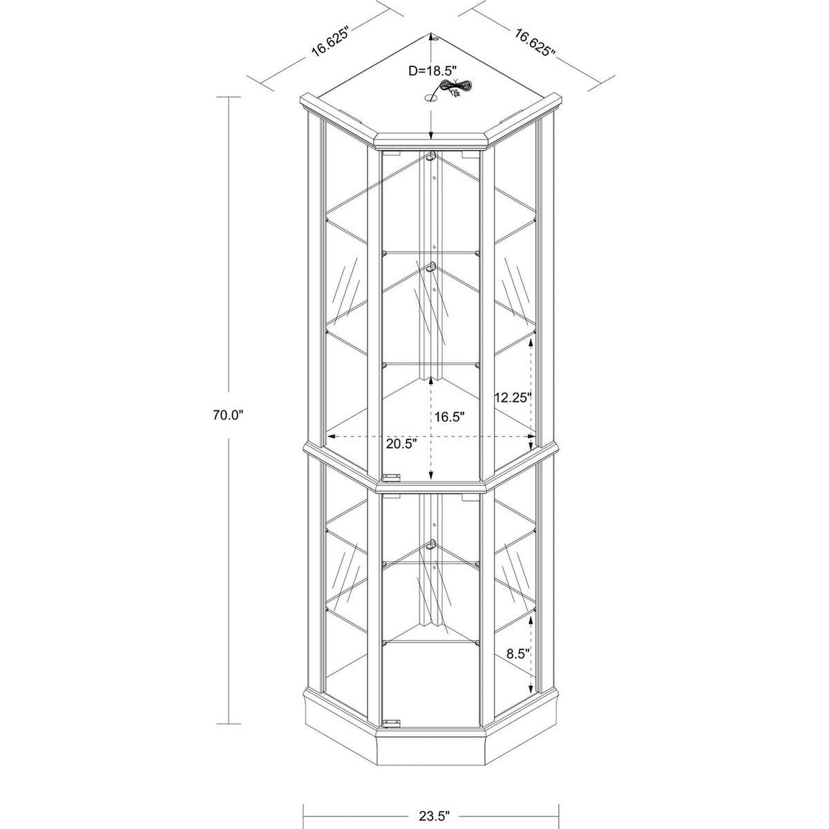 6 Shelf Lighted Corner Curio Cabinet with Adjustable Tempered Glass Shelves and Mirror Back, Cherry