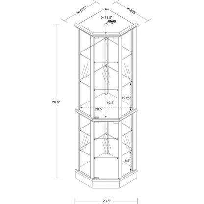 6 Shelf Lighted Corner Curio Cabinet with Adjustable Tempered Glass Shelves and Mirror Back, Cherry