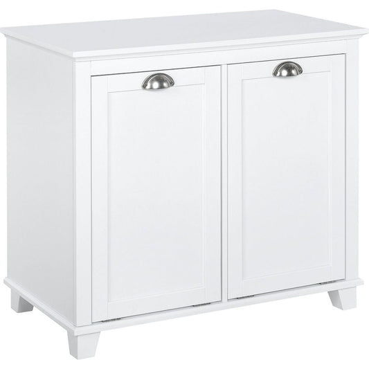 Tilt-Out Laundry Sorter Bathroom Cabinet, White
