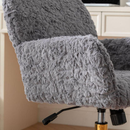 Office Chair,Artificial rabbit hair Home Office Chair with Golden Metal Base,Adjustable Desk Chair Swivel Office Chair,Vanity Chair(Gray)