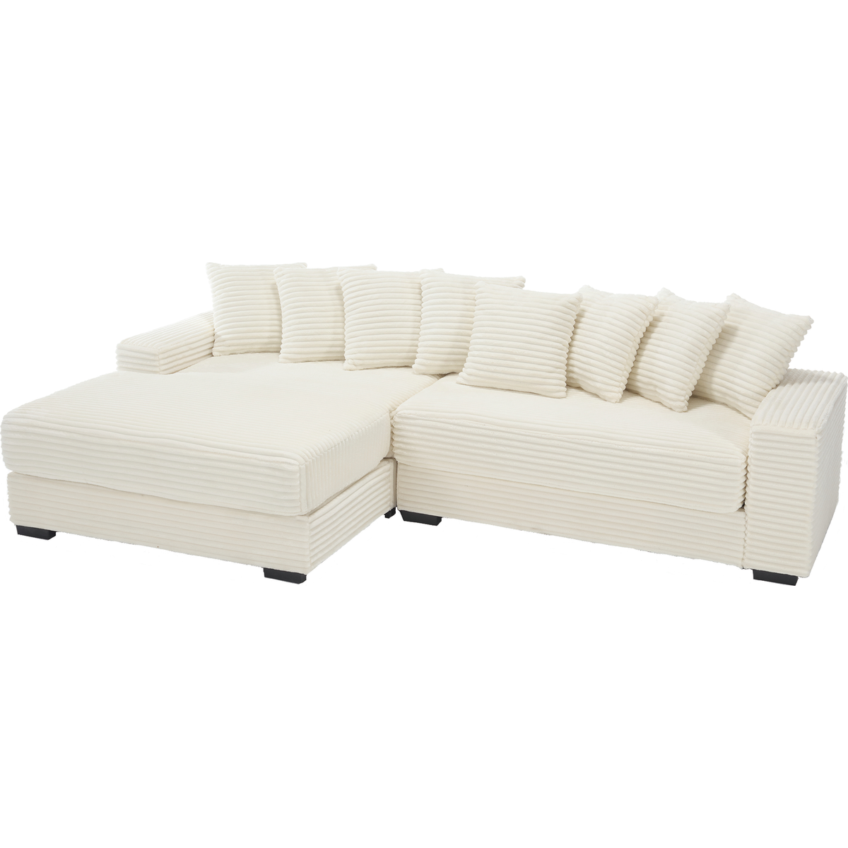 Oversized Two-Piece Couches, L Shaped Sofa, Corduroy, Left Chaise Daybed,with Armrests,Eight Throw Pillows,Corner Sofa,Easy To Assemble, Beige