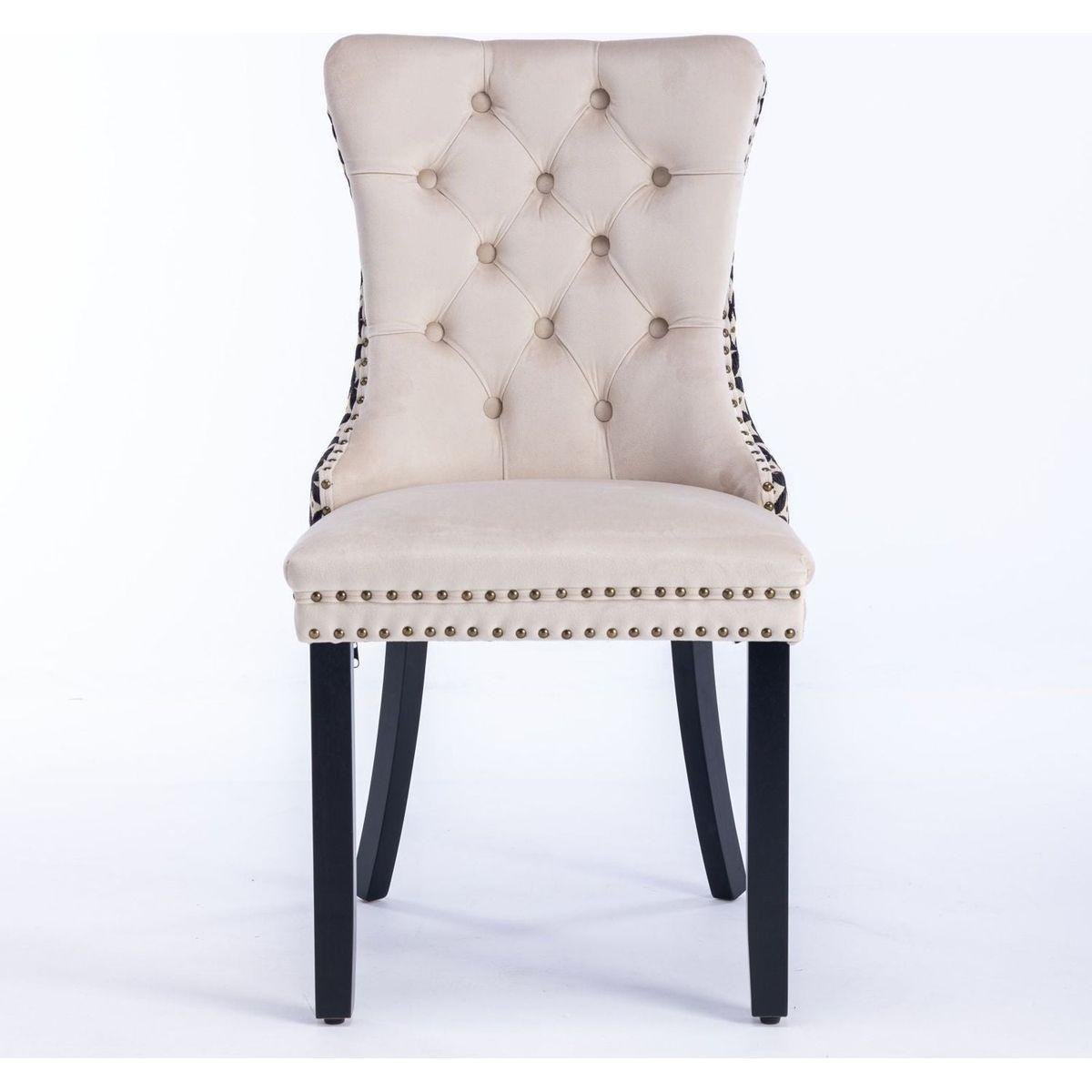 Classic Velvet Dining Chairs, High-end Tufted Solid Wood Contemporary Velvet Upholstered Dining Chair with Wood Legs Nailhead, SET OF 2,Beige and Patterned