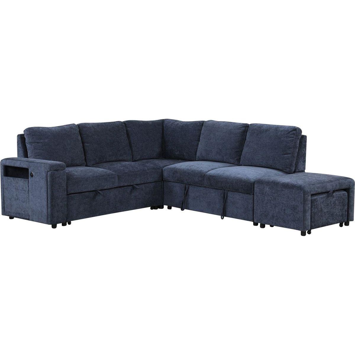 L-shaped Padded Modular Sofa with Storage Space, USB Ports, and Cup Holders on the Armrests, Suitable for Living Rooms, Offices, and Apartments.