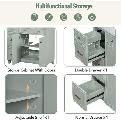 36-inch Bathroom Vanity, Transitional Style Bathroom Cabinet with Resin Sink, Green Single Bathroom Cabinet, with 2 Drawers and 1 Adjustable Storage Shelf, 2 Soft-close Doors