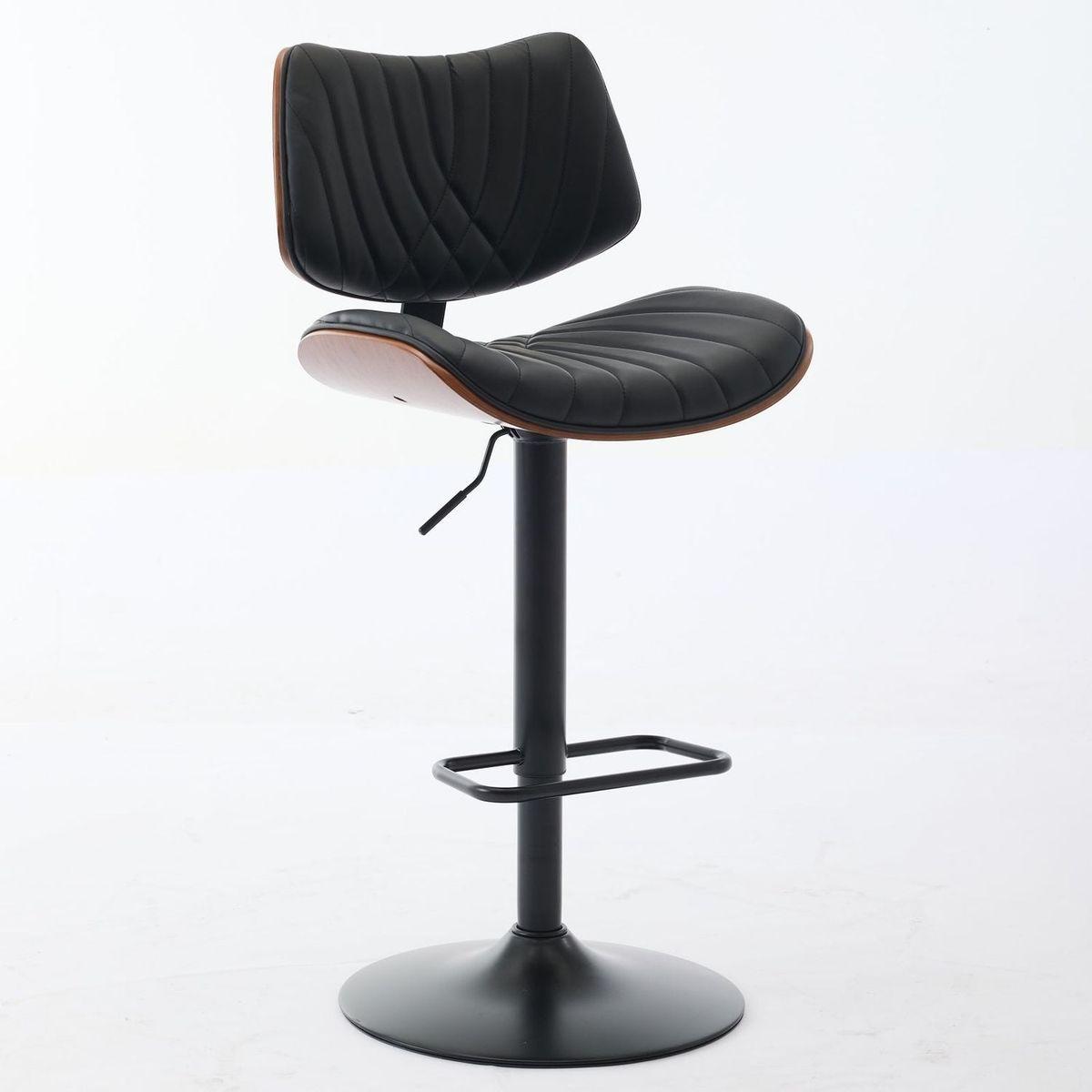Walnut Bentwood Bar Stools Mid Century Modern Adjustable Counter Height Black Leather Upholstered 360Swivel Bar Chairs for Kitchen Island/Dining Room/Cafe, 1 chair/1carton,Black
