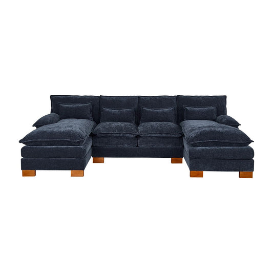 2179-BLUE   Chenille fabric with double lounge chair combination sofa