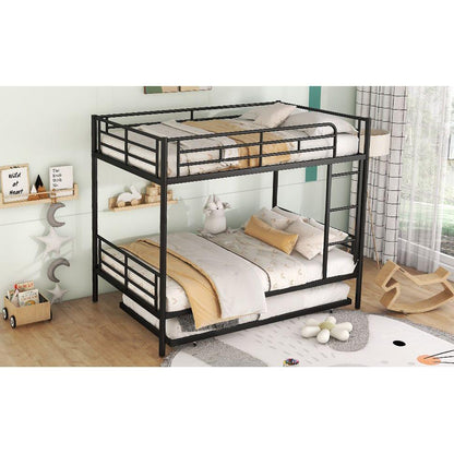 Full Over Full Metal Bunk Bed with Trundle, Black