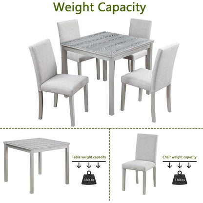 5 Piece Wooden Dining Table Set, Kitchen Table Set with a Square Table and 4 Upholstered Chairs, Wooden Dining Room Table with Crystal Decoration and Chairs Set for Kitchen, Dining Room, Gray