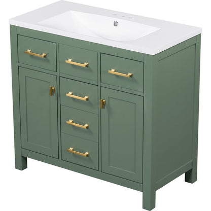 36" Bathroon Vanity with Resin Sink Combo Set,Modern Freestanding Single Bathroom Cabinet with 4 Drawers & 2 Cabinets,Storage Cabinet for Bathroom, Solid Wood Frame Vanity Set, Green