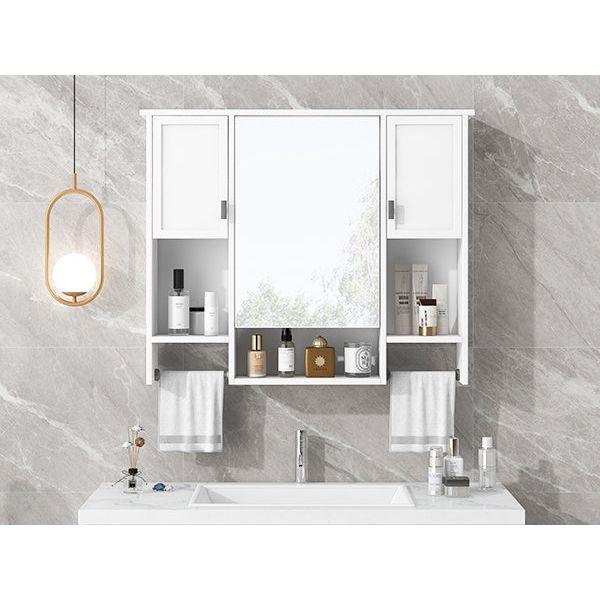 35" x 28" Modern Wall Mounted Bathroom Storage Cabinet, Bathroom Wall Cabinet with Mirror, Medicine Cabinet with Towels Bar