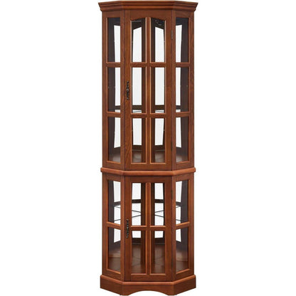Corner Curio Cabinet with 5 Shelves and Lighting System, Oak