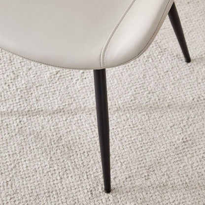 Light gray artificial leather backrest cushion dining chair, black metal legs, curved widened cushion design for more comfort, suitable for restaurants, kitchens, bedrooms, offices.(6 chairs) 0502