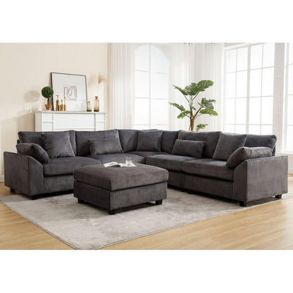 {NEW ARRIVAL} Oversized Modular Sectional Sofa Couches Set,Corduroy Upholstered Deep Seat Comfy Sofa for Living Room,Dark Gray