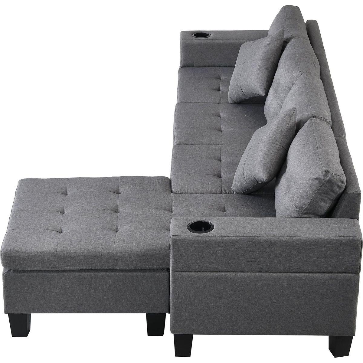 Sectional Sofa Set for Living Room with L Shape Chaise Lounge, cup holder and Left or Right Hand Chaise Modern 4 Seat