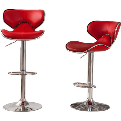 Masaccio Upholstery Airlift Adjustable Swivel Barstool with Chrome Base, Set of 2, Red - Streamdale Furniture