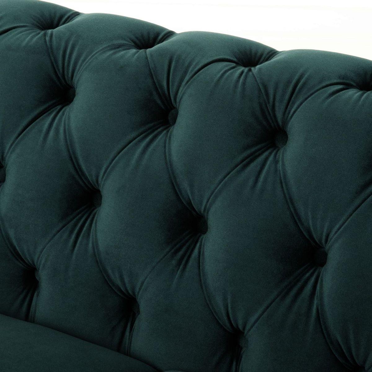 VIVALUX 59.44" Chesterfield Velvet Loveseat Sofa,2-Person Rolled Arm Dutch Plush Upholstered Sofa Couch with Tufted Button for Living Room, Bedroom, Small Places,Forest Green