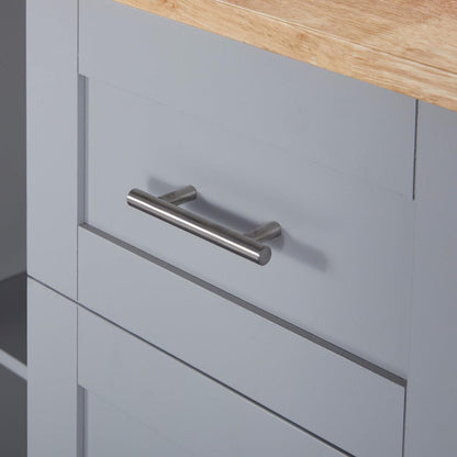 Rolling Kitchen Island with Storage, Kitchen Cart with Rubber Wood Top, 3 Drawer, 2 Slide-Out Shelf and Internal Storage Rack, Kitchen Island on Wheels with Spice Rack & Tower Rack, Grey Blue