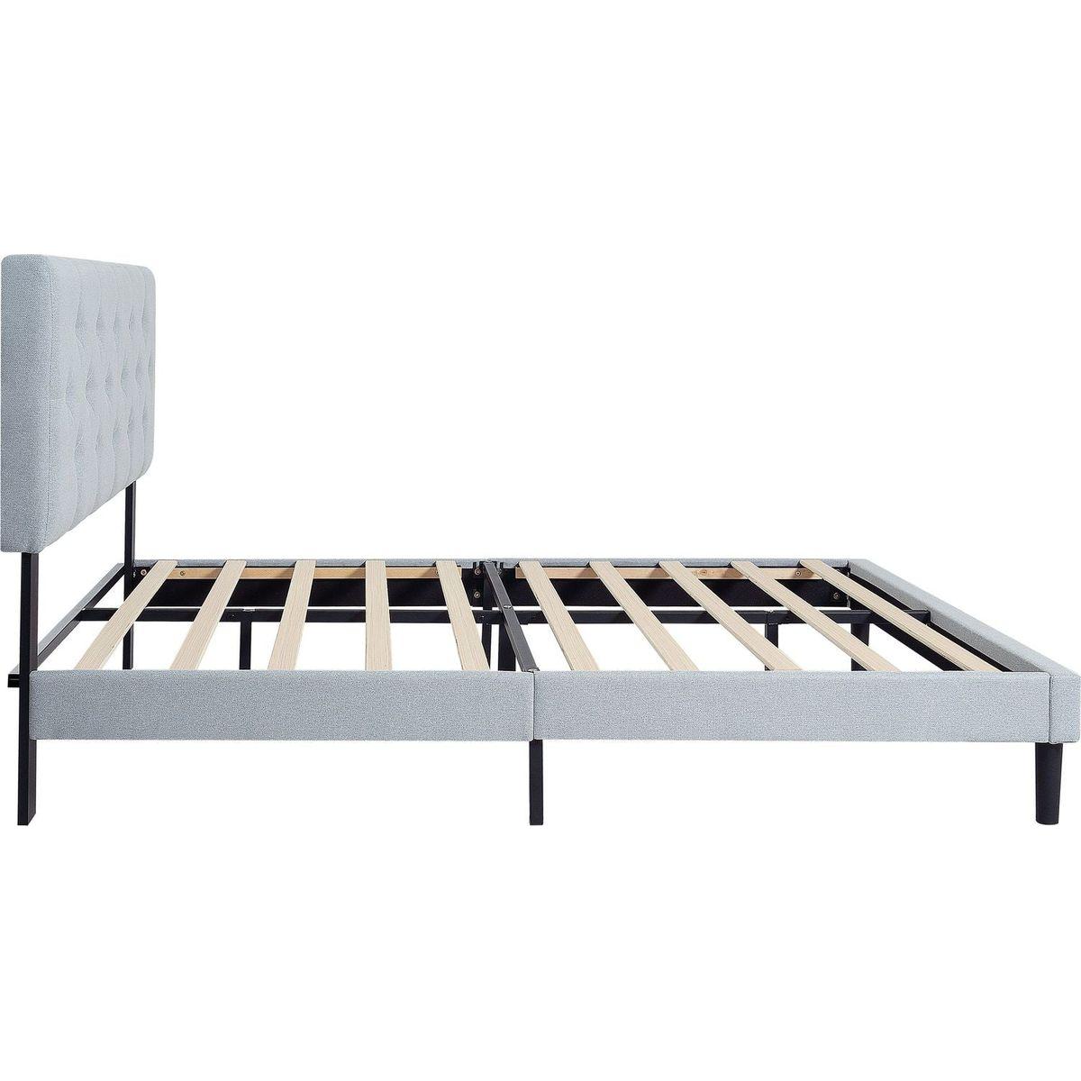 Twin Size Upholstered Platform Bed Frame with Modern Button Tufted Linen Fabric Headboard, No Box Spring Needed, Wood Slat Support, Easy Assembly, Grey