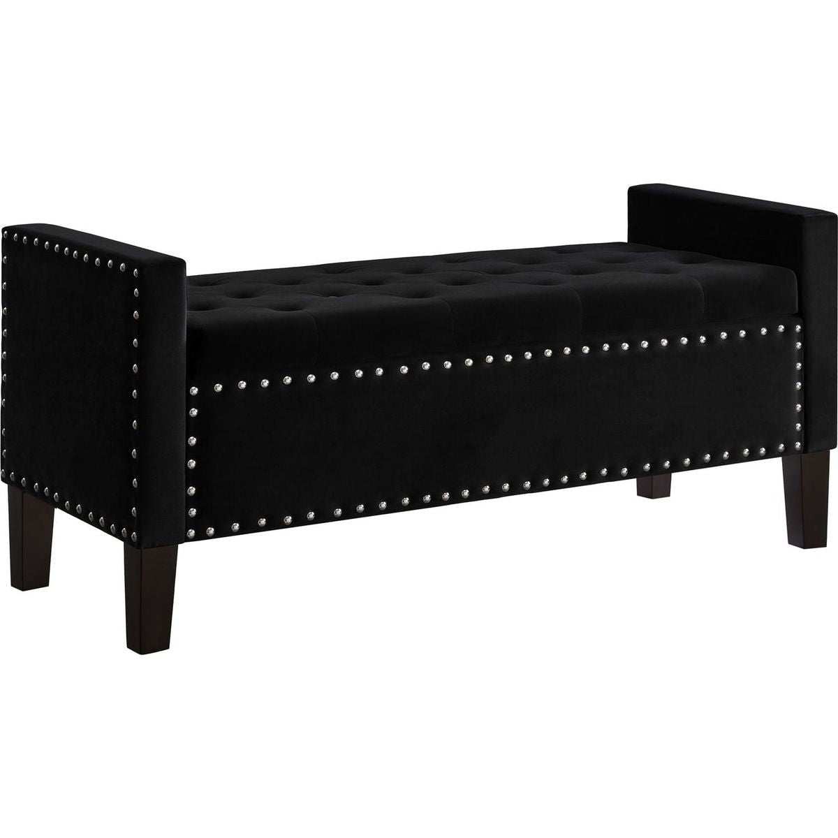 Upholstered Tufted Button Storage Bench with nails trim,Entryway Living Room Soft Padded Seat with Armrest,Bed Bench-Black