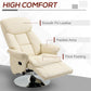 Manual Recliner Chair for Adults, Adjustable Swivel Recliner with Footrest, Padded Arms, PU Leather Upholstery and Steel Base for Living Room, Cream White