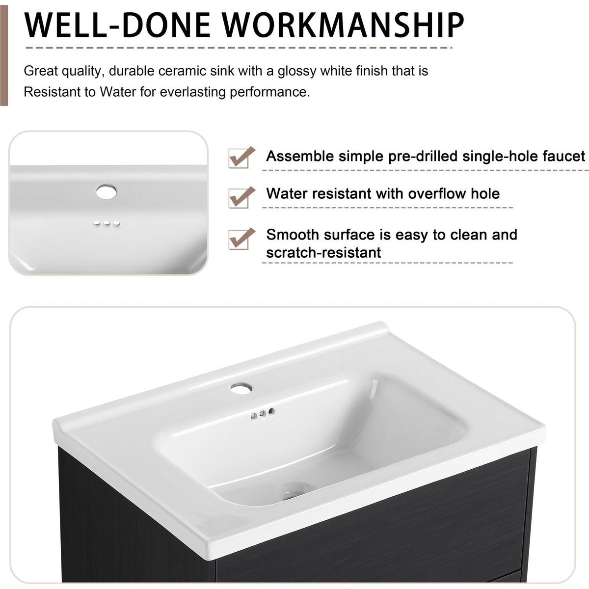 28 Inch Wall-Mounted Bathroom Vanity With Sink, For Small Bathroom (KD-Packing)