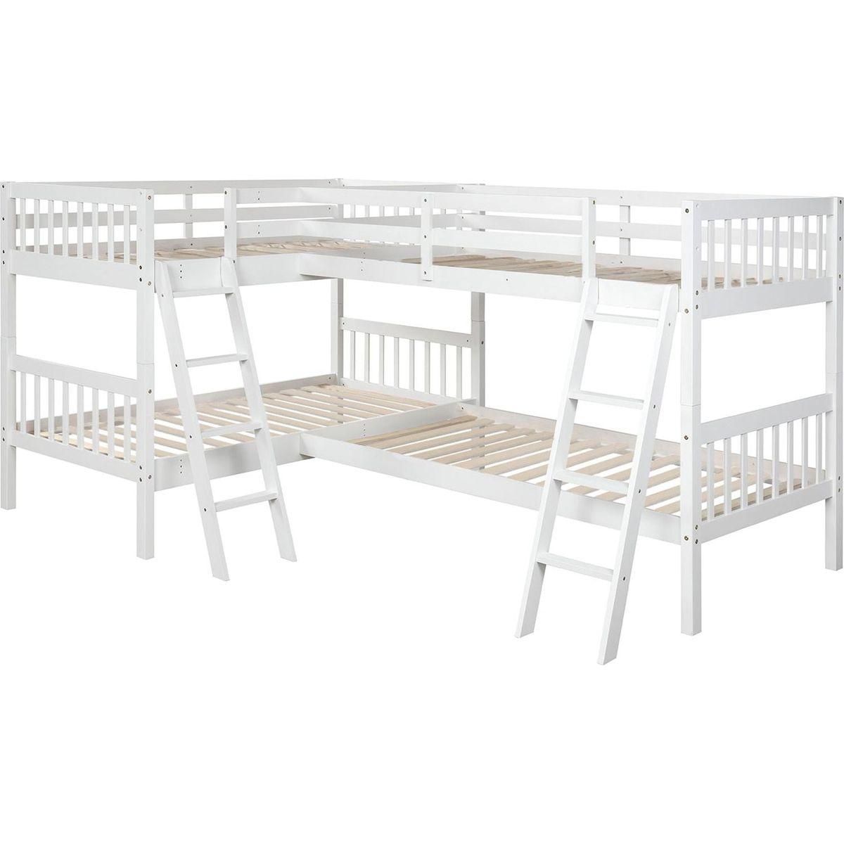 L-Shaped Bunk Bed with Ladder,Twin Size-Gray