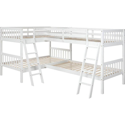 L-Shaped Bunk Bed with Ladder,Twin Size-Gray