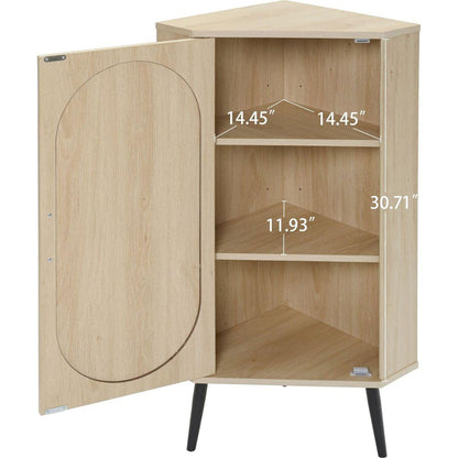 Corner cabinet, Rattan door,Freestanding Corner Tables For Small Spaces, Corner Shelf Stand For Living Room, Kitchen, Bathroom, Bedroom