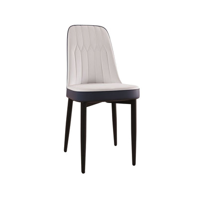 Modern Style Dining Chair Set of 4, High-Quality PU Leather with Thick Cushions, Black Metal Legs, White and Blue