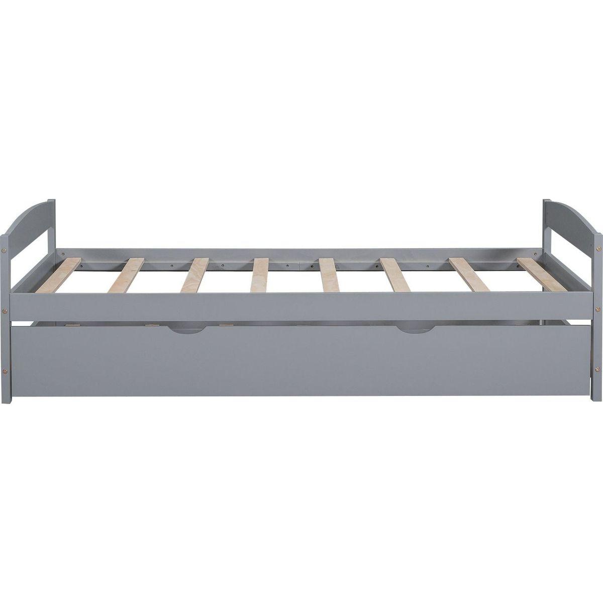 Twin Size Platform Bed with Twin Size Trundle, Gray