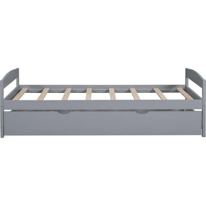 Twin Size Platform Bed with Twin Size Trundle, Gray