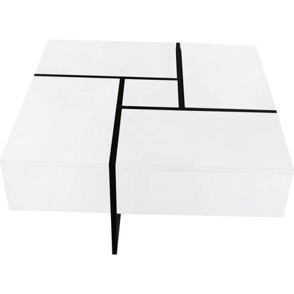 Unique Design Coffee Table with 4 Hidden Storage Compartments, Square Cocktail Table with Extendable Sliding Tabletop, UV High-gloss Design Center Table for Living Room, 31.5"x 31.5"