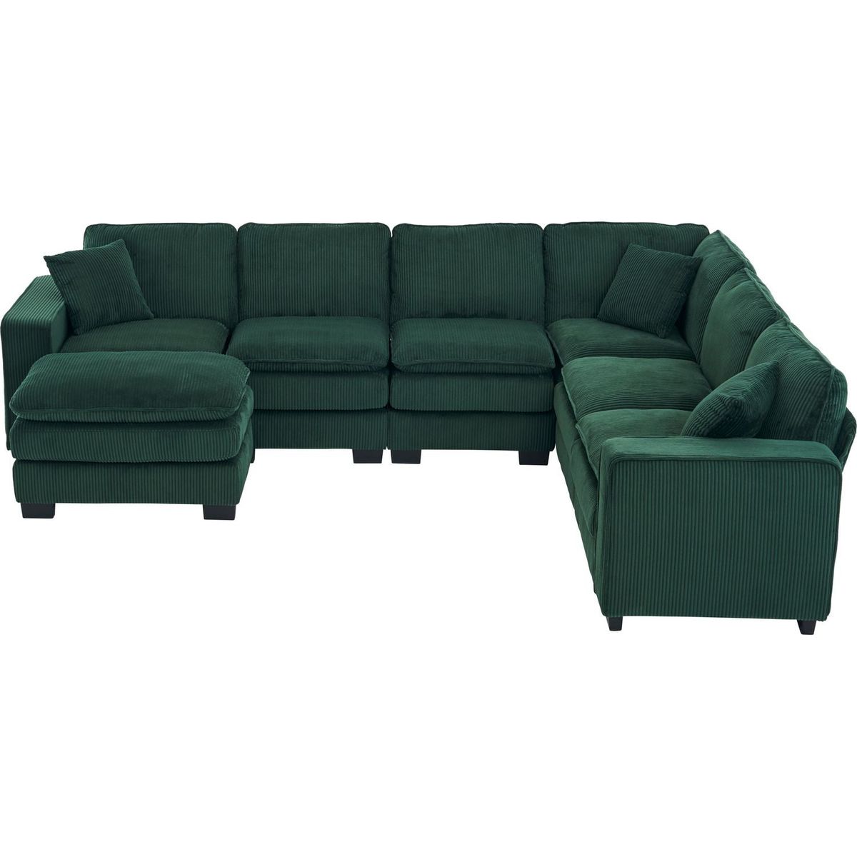 Modern U Shaped 6-seat Sectional Sofa Couch with one Ottoman and three toss pillows, Modular Sofa for Living Room,Corduroy sofa