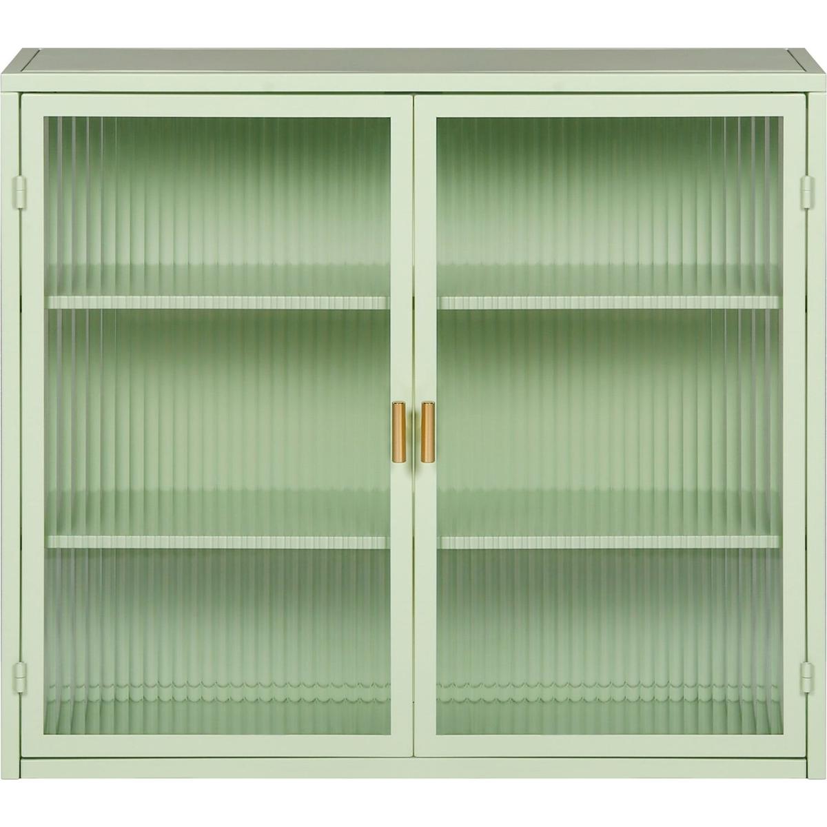 27.56"Glass Doors Modern Two-door Wall Cabinet with Featuring Three-tier Storage for Entryway Living Room Bathroom Dining Room,Mint Green