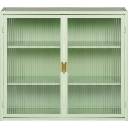 27.56"Glass Doors Modern Two-door Wall Cabinet with Featuring Three-tier Storage for Entryway Living Room Bathroom Dining Room,Mint Green