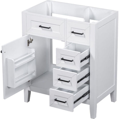 30" Bathroom Vanity without Sink, Cabinet Base Only, Bathroom Cabinet with Drawers, Solid Frame and MDF Board, White